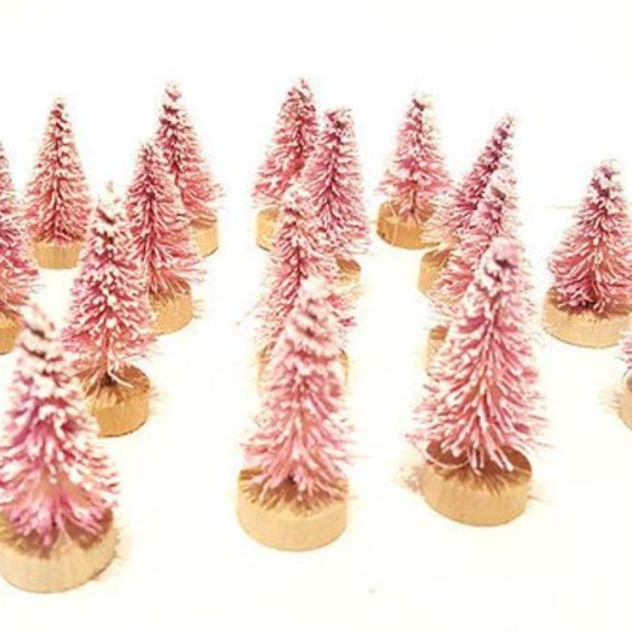 50 Mini PINK Sisal Bottle Brush Snow Flocked Christmas Xmas Trees Crafts Decor - Picture 2 of 2